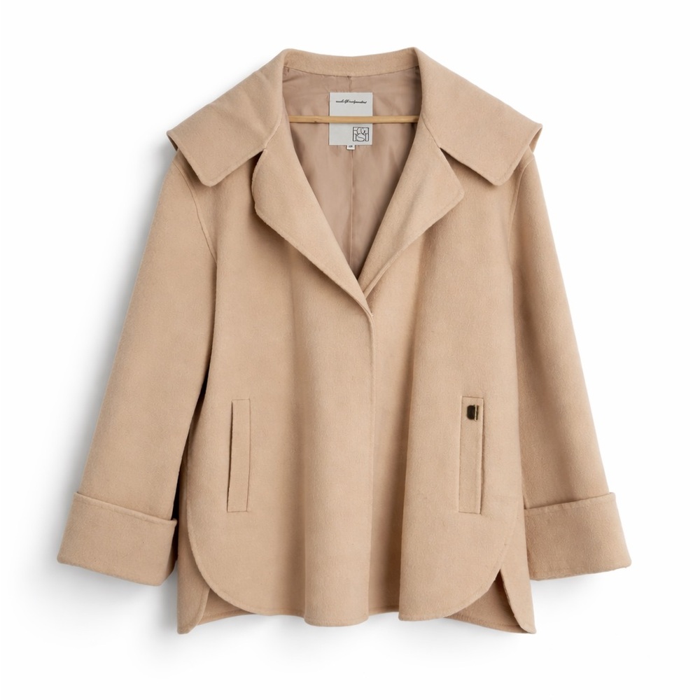 Wool-Blend Short Coat in Beige - Women's Jacket & Coat